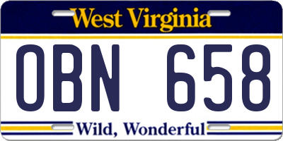 WV license plate OBN658