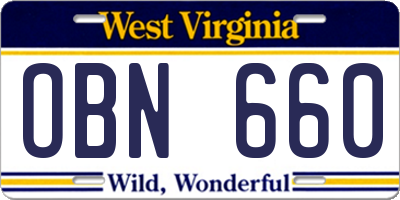 WV license plate OBN660