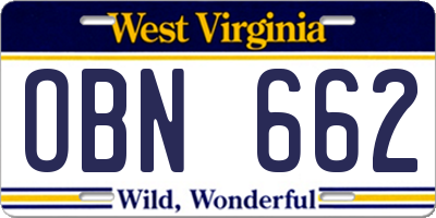 WV license plate OBN662