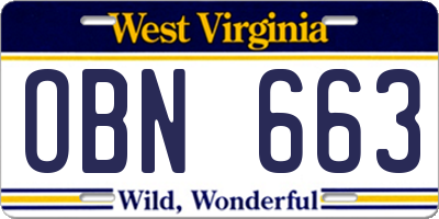 WV license plate OBN663