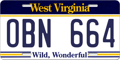 WV license plate OBN664