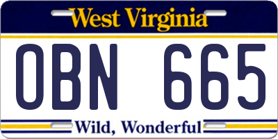 WV license plate OBN665