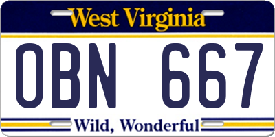 WV license plate OBN667