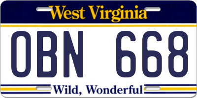 WV license plate OBN668