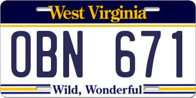 WV license plate OBN671