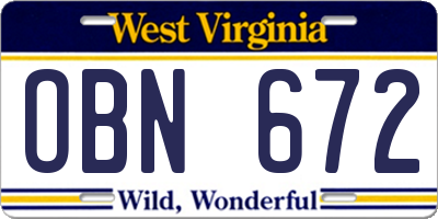 WV license plate OBN672