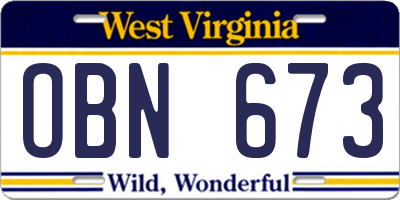 WV license plate OBN673