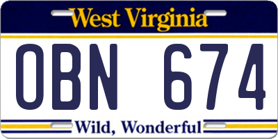 WV license plate OBN674
