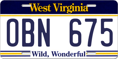WV license plate OBN675