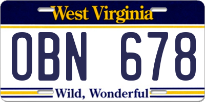 WV license plate OBN678