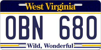 WV license plate OBN680