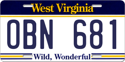 WV license plate OBN681