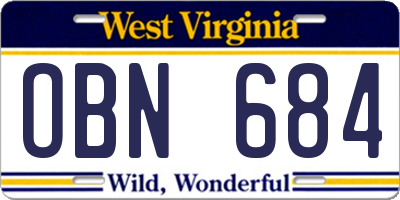 WV license plate OBN684
