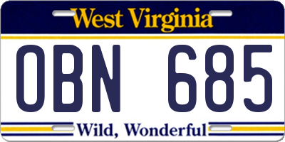 WV license plate OBN685