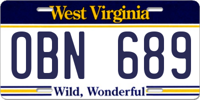 WV license plate OBN689