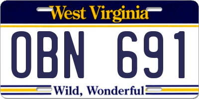 WV license plate OBN691