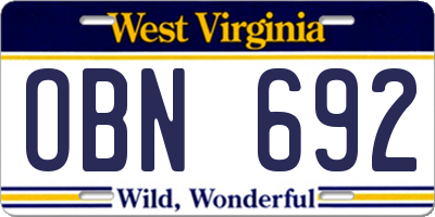 WV license plate OBN692