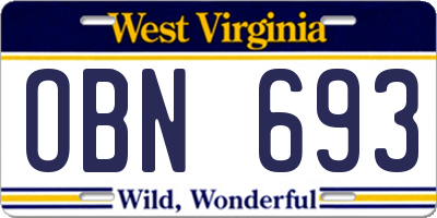 WV license plate OBN693