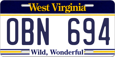 WV license plate OBN694