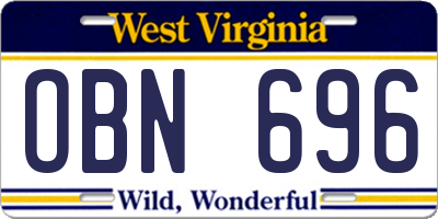 WV license plate OBN696