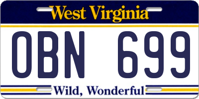 WV license plate OBN699
