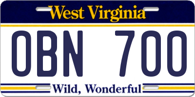 WV license plate OBN700