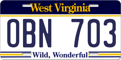 WV license plate OBN703