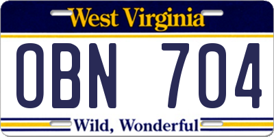 WV license plate OBN704