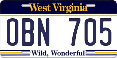 WV license plate OBN705