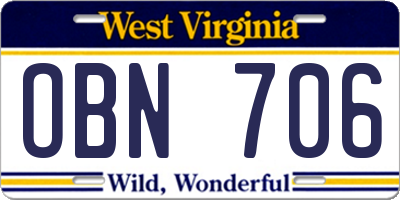 WV license plate OBN706