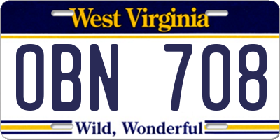 WV license plate OBN708