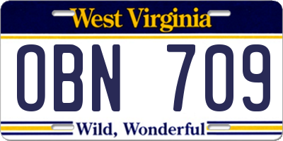 WV license plate OBN709