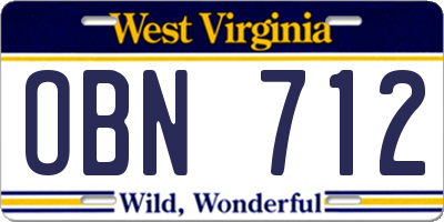 WV license plate OBN712