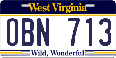 WV license plate OBN713