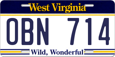 WV license plate OBN714