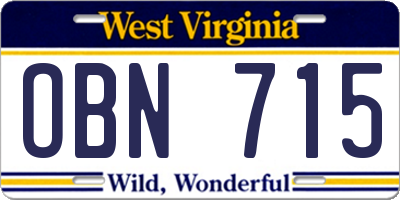 WV license plate OBN715