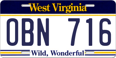 WV license plate OBN716