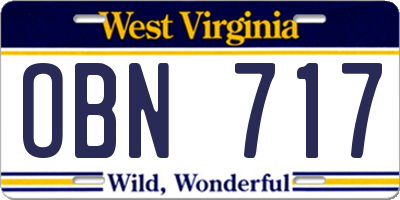 WV license plate OBN717