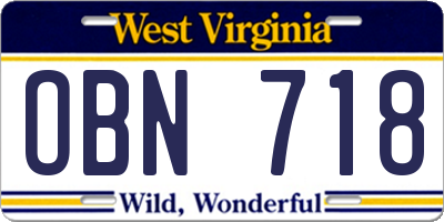 WV license plate OBN718