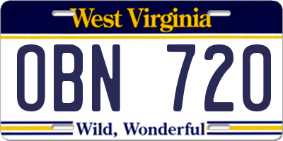 WV license plate OBN720