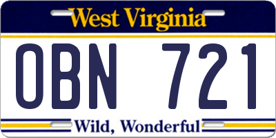 WV license plate OBN721