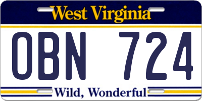 WV license plate OBN724