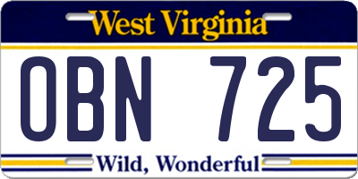 WV license plate OBN725