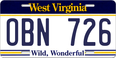 WV license plate OBN726