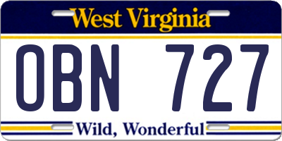 WV license plate OBN727