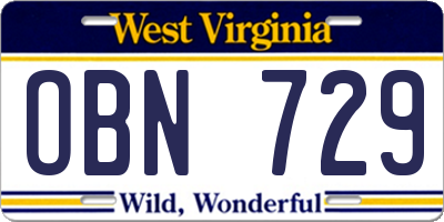 WV license plate OBN729