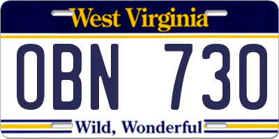 WV license plate OBN730