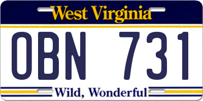 WV license plate OBN731