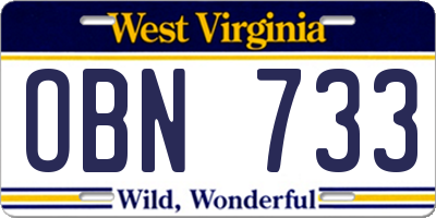 WV license plate OBN733