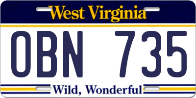 WV license plate OBN735